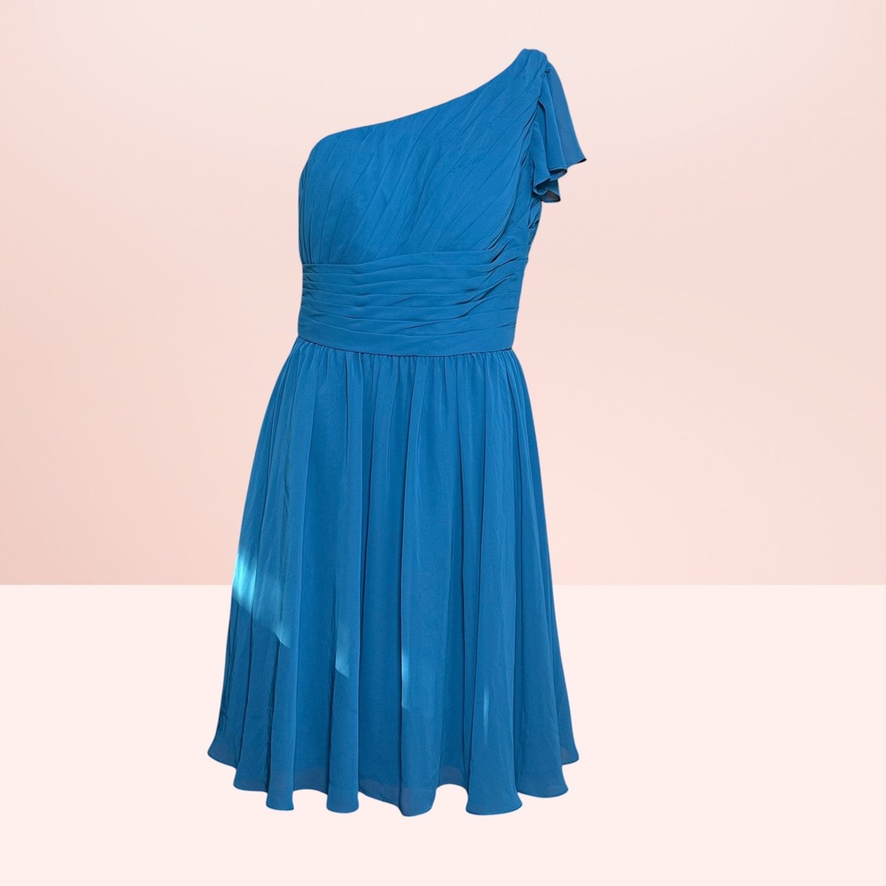 Mori Lee One Shoulder Ruched Chiffon Cocktail Party Dress Size 10 Wedding Guest
